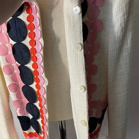 Maison Common Cream Embroidered Circle-Trim Blazer Pink & Navy Accents size 40 - Picture 6 of 12
